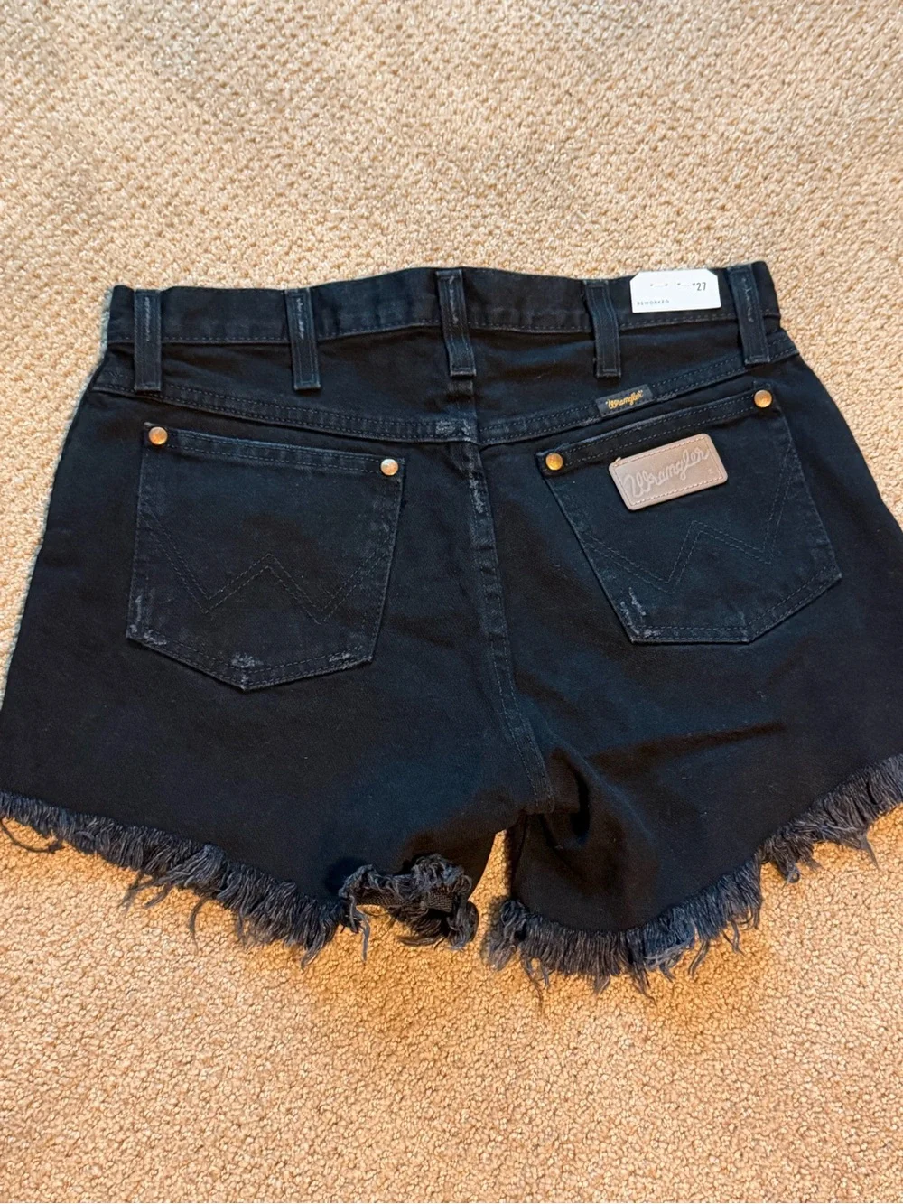 Wrangler Black Frayed Denim Cutoff Shorts
